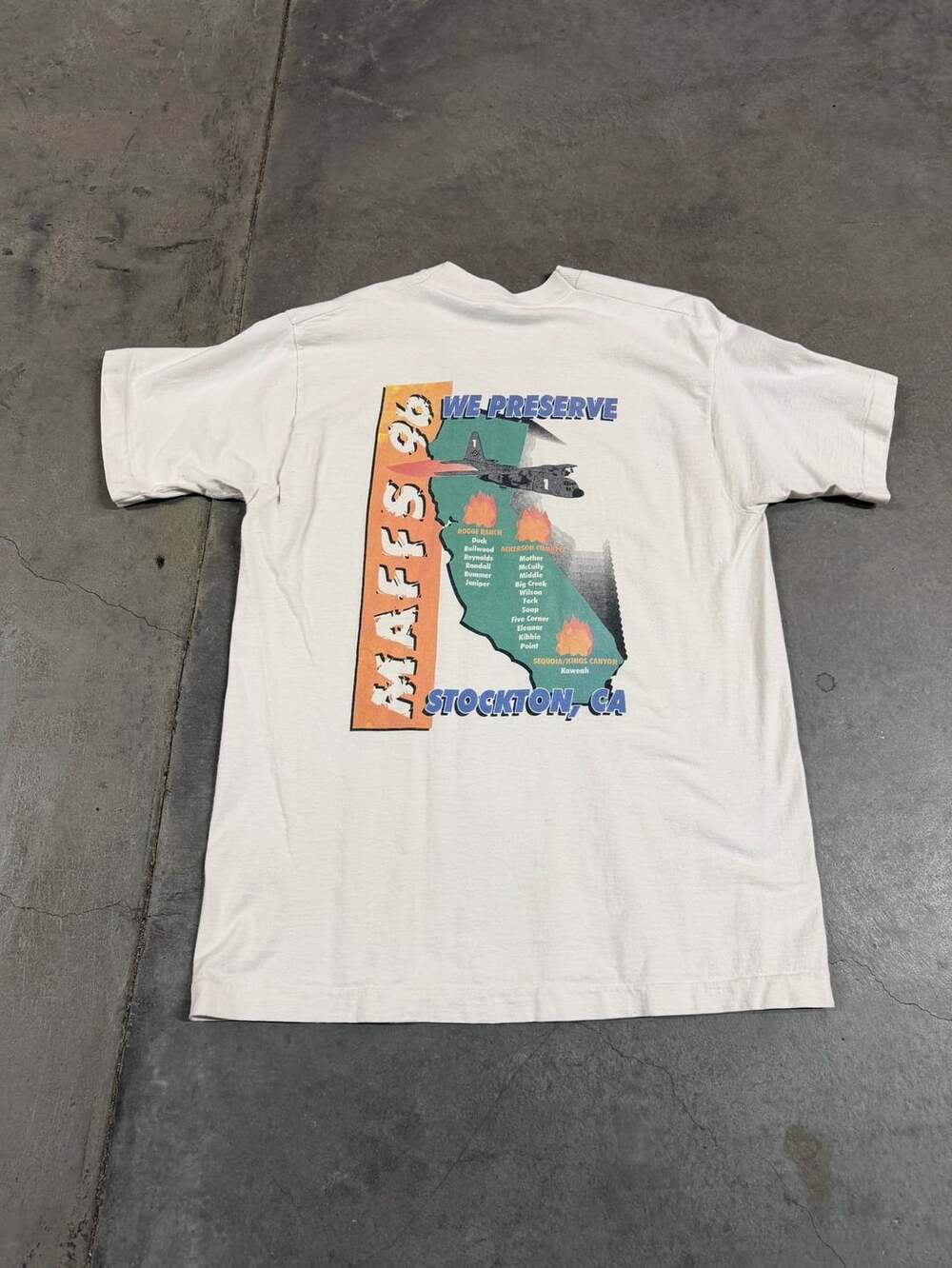Vintage 1996 Mighty Maffs Stockton CA Wildfire C-130 Airplane T-Shirt
